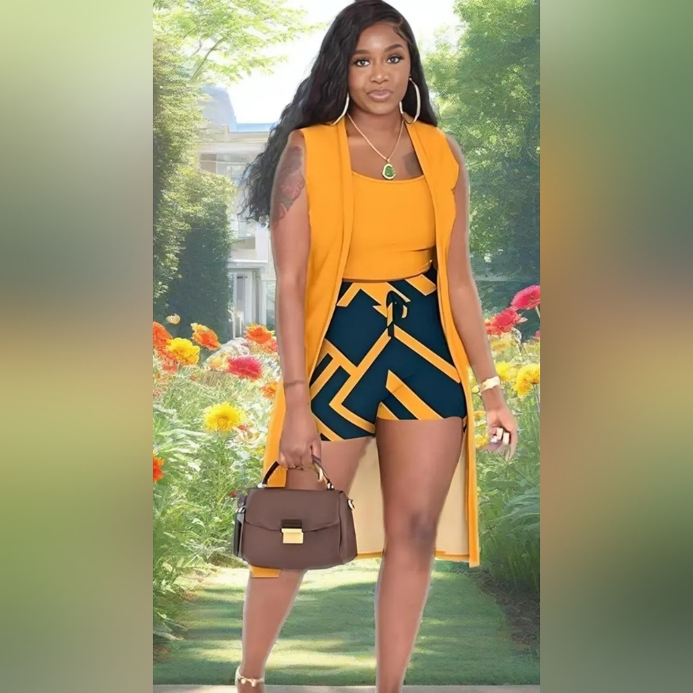 New 3 Piece Outfit Crop Tops & High Waist Shorts & Cardigan/Kimono XL